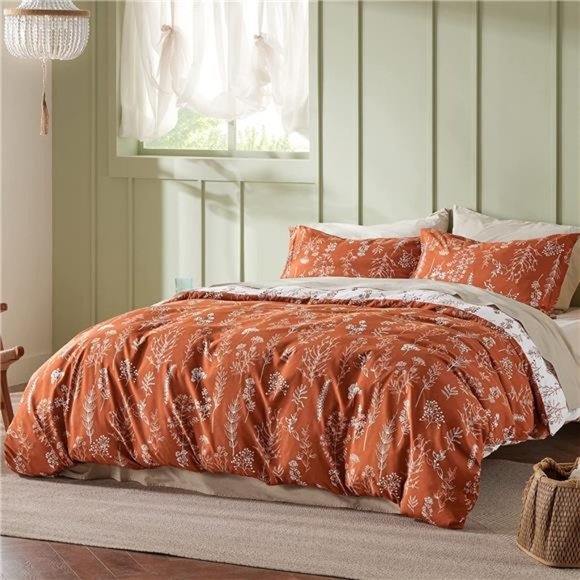 Queen or Twin Comforter Set - Terracotta Comforter, Cute Floral Sets 3 Pieces - Picture 5 of 6
